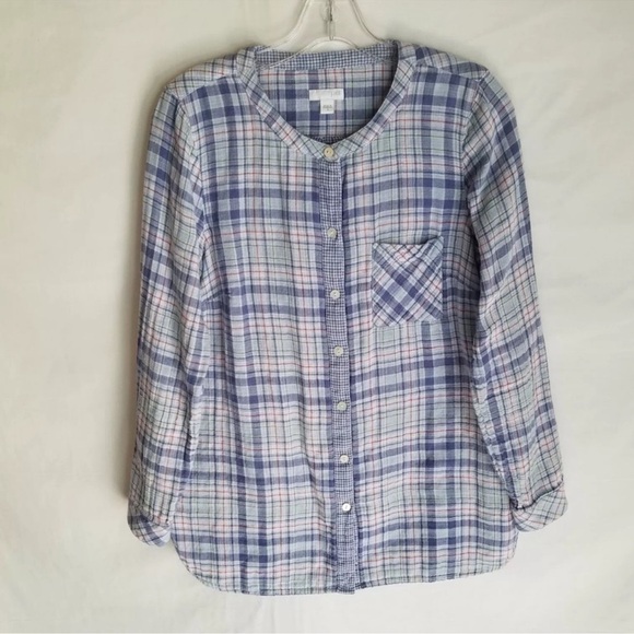 Large petite J. Jill Blue Plaid Button Front Soft Gauze
Long Sleeves - Picture 2 of 16